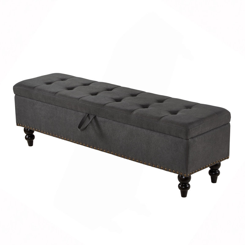 Banc de lit 59 po avec tissu de rangement, Gris, Gris