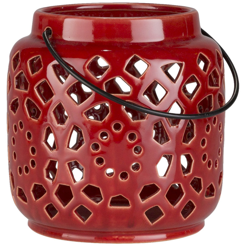 Alica Ceramic Lantern, 6.5" H x 6.25" W x 6.25" D, Terracotta