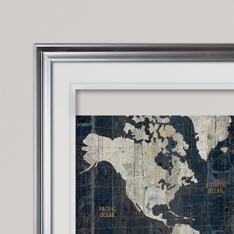 Carte du vieux monde - reproduction de cadre photo, Argent, H 30 po x l 40 po x p 1,5 po