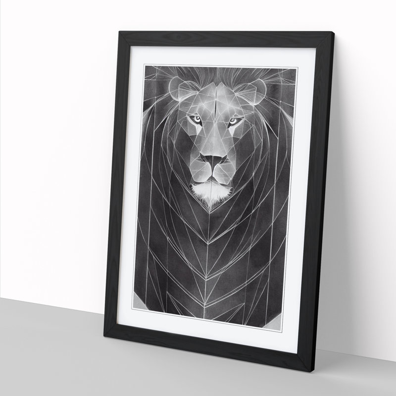 Lion View - Single Picture Frame Print, Black, 64cm H x 46cm W x 2cm D