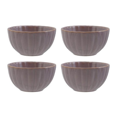 Medium Stoneware Ribbed Bowl With Reactive Glaze