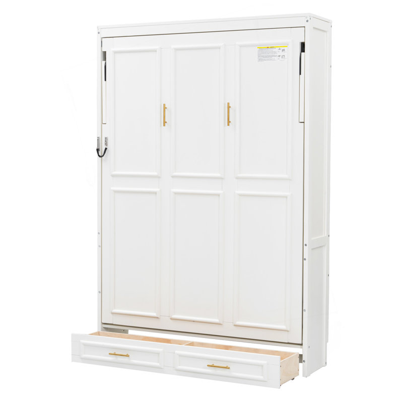 Full Size Murphy Bed With 2 Drawers, Beige