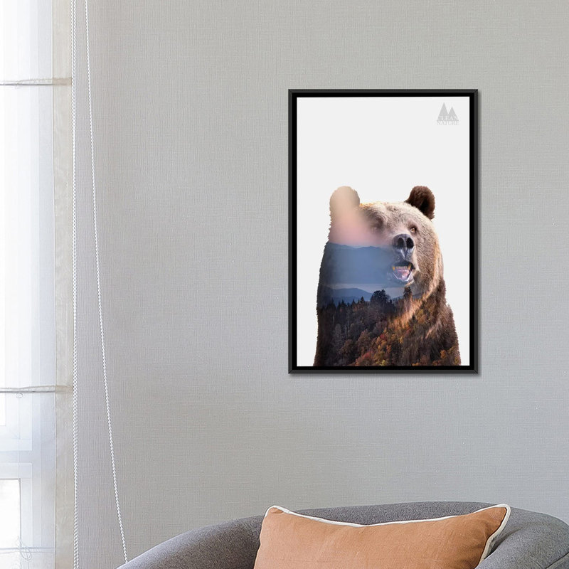 « bear », impression sur toile, H 26 po x l 18 po x P 1,5 po, Toile avec cadre noir, Pas de tapis