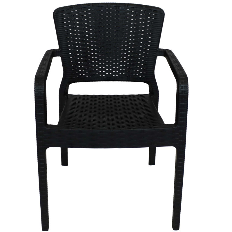 Beam Plastic Outdoor Stacking Dining Armchair, Black, 4