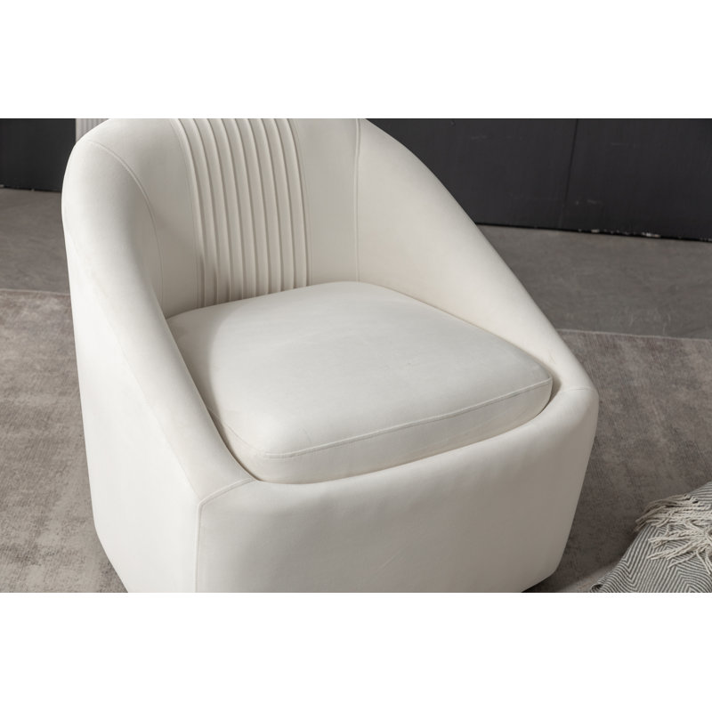 Fauteuil demi-tonneau pivotant en velours Arrun, Velours beige, 1