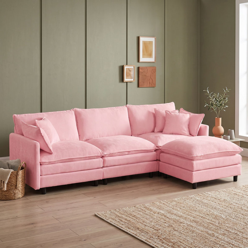 Canapé modulaire en L avec repose-pieds mobile, Pink