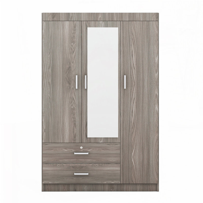 Armoire-penderie à 3 portes avec tablettes, Gris