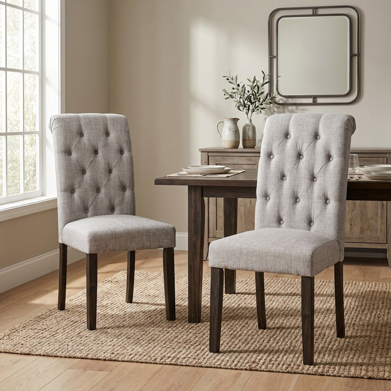 Julian Tufted Upholstered Side Chair, Light Gray