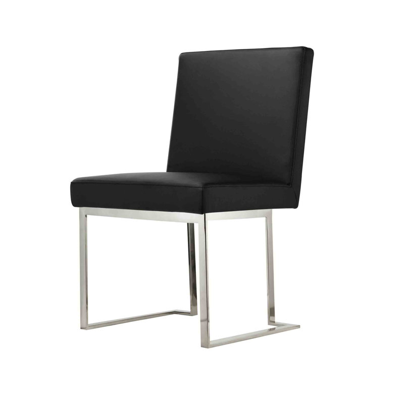 Boly 18.5'' H Faux Leather Upholstered Side Chair, Chrome, Black