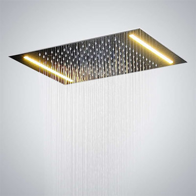 Venice Chrome Rectangular Recessed Shower Head with Single Color LED