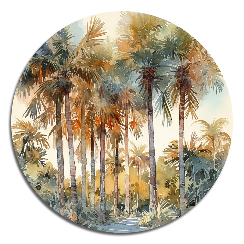 Palmier vert paradis III - art floral rond en métal, H 23 po x l 23 po