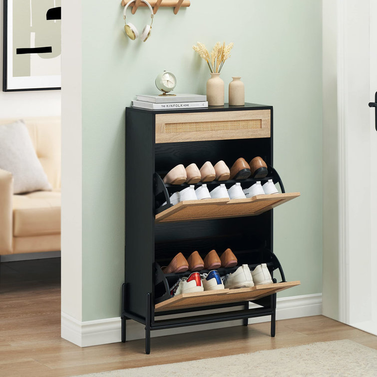 Rattan Shoe Cabinet with 4 Flip Drawers & 1 Mirror Storage Cabinet, Shoe Storage Cabinet Bayou Breeze