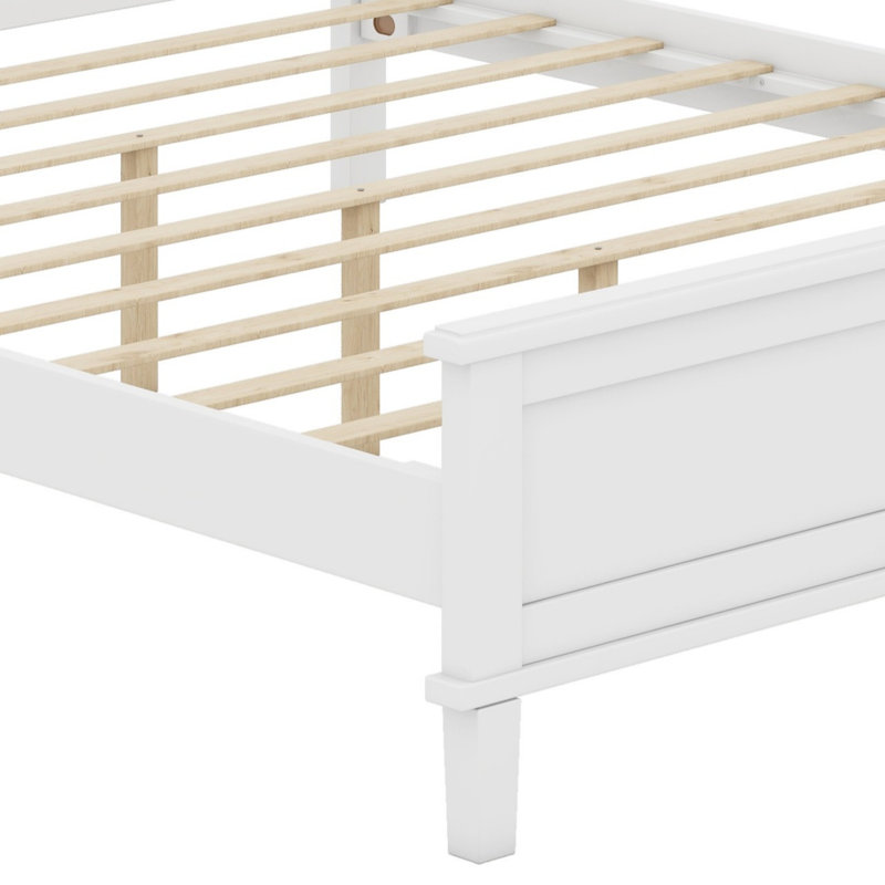 Base de lit plateforme en bois rustique avec tête de lit et support à lattes stable, Blanc, Grand lit
