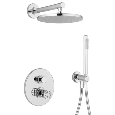 Industrial Collection Thermostatic Shower System with 2-Way Diverter, 8-Inch Rain Shower Head and Wall Mounted Hand Shower, Valve Included