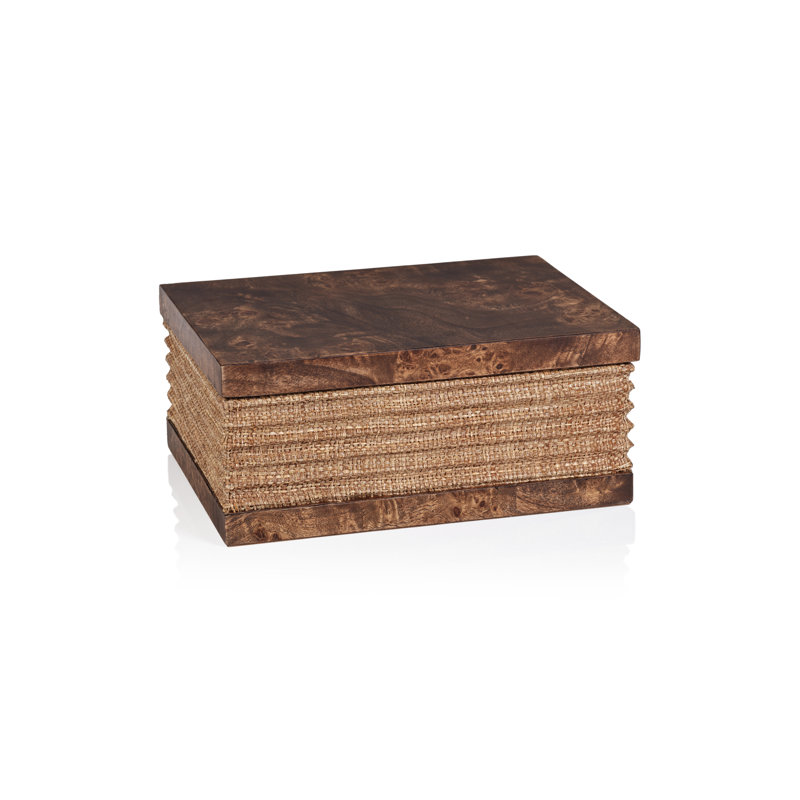 Boîte décorative Sabinio Burlwood & Raphia, H 4 po x l 9 po x P 7 po