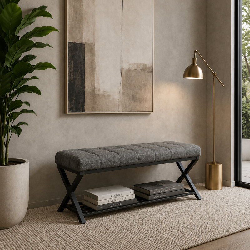 Banc rembourré avec rangement pour chaussures Richia, Gris carbone
