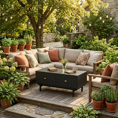 4-Drawer Rectangular Wood Outdoor Coffee Table