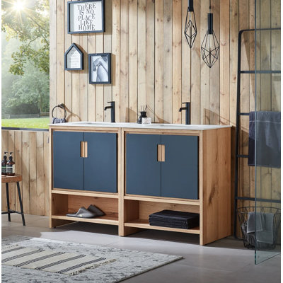 Meuble-lavabo en placage de contreplaqué 60 po avec plateau en pierre reconstituée Tomesia