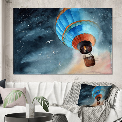 «Blue Air Balloon in Starry Night», peinture sur toile