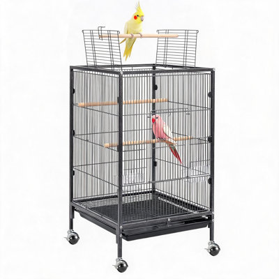 Cage à oiseaux robuste en métal avec ouverture sur le dessus - Volière spacieuse à roulettes - Facile à monter et à nettoyer - Usage intérieur - Idéal pour les perruches, canaris, calopsittes, inséparables, perruches ondulées et petits perroquets