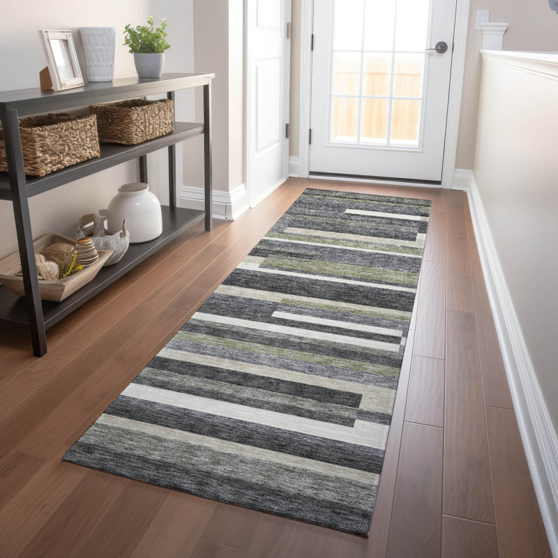 Premium Machine Washable Prisco Charcoal Rug, Runner 2'3" x 7'6"