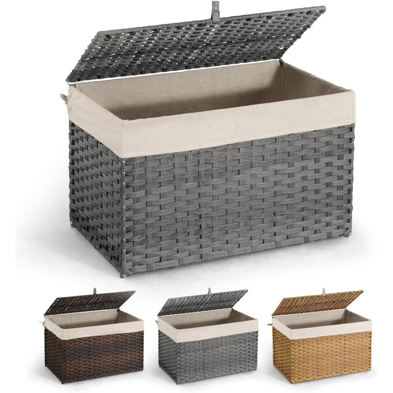 CAPHAUS Rattan Laundry Basket, 65L-160L Capacity, Removable Liner Bags, 3 colors, 18.3" H x 18.1" W x 29.7" D, Gray