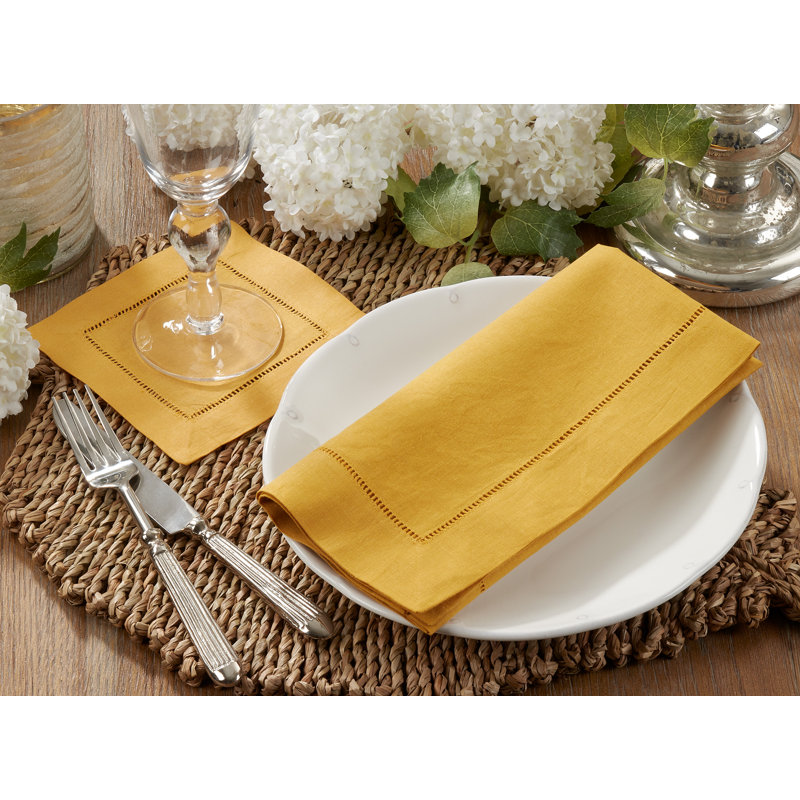 Gelder 20" W Napkin with Hemstitch Border (Set of 4), Mustard