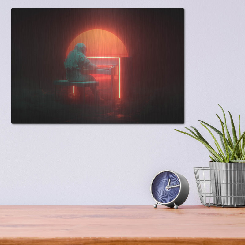  «Space Pianist» par Ann Klee, art mural en métal, 16 po x 12 po, H 12 po x l 16 po