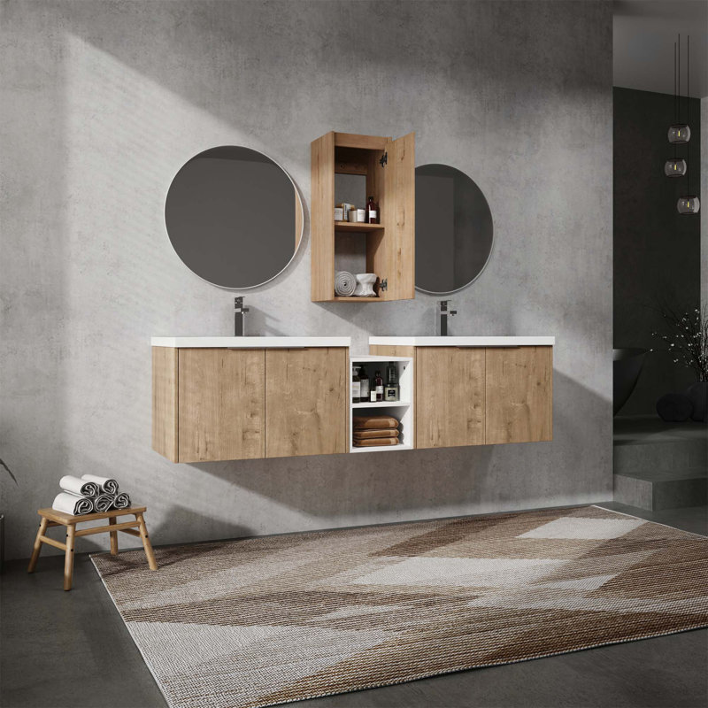 Meuble-lavabo mural 72 po avec lavabo et armoire latérale 72 po, portes à fermeture douce, armoire combinée