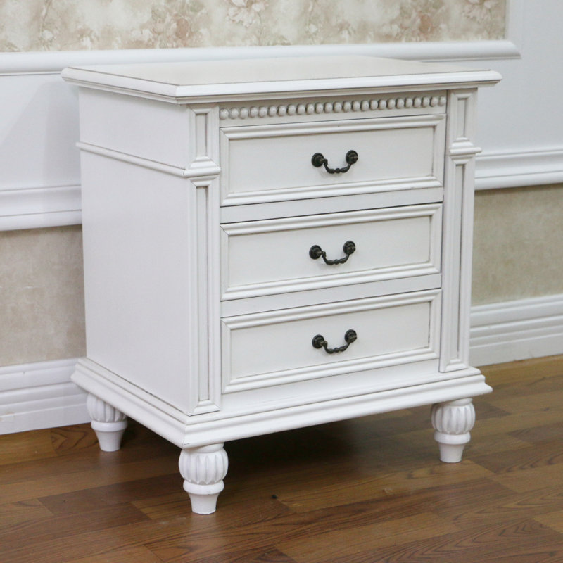 Table de chevet 3 tiroirs Aodee, Blanc antique