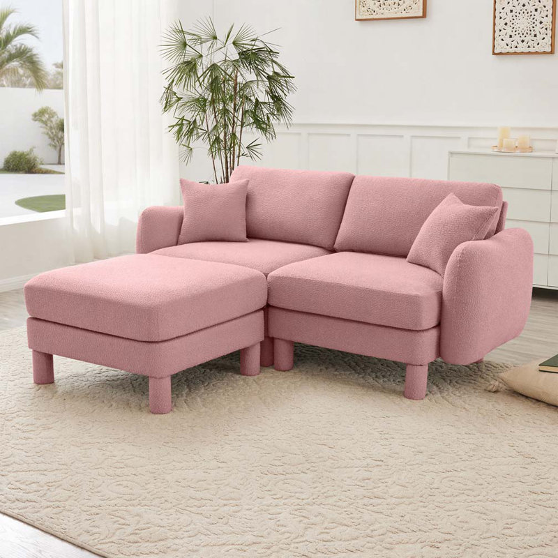 Canapé 2 places en tissu avec 2 coussins cle Boucle, Rose
