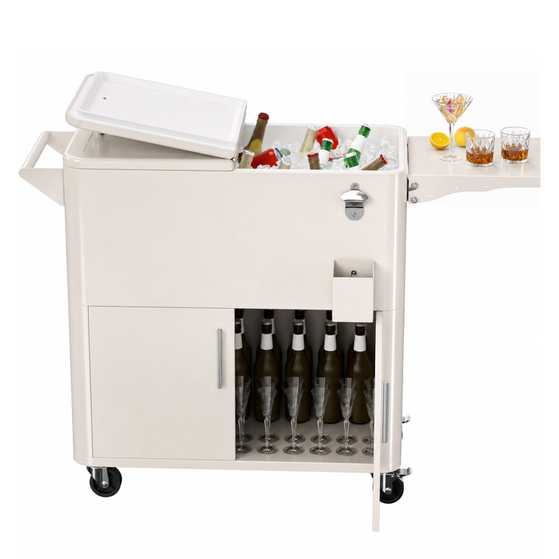 Winado 80 qt. Milky White Outdoor Cooler Cart With Cabinet And Foldable Side Table, Milky White