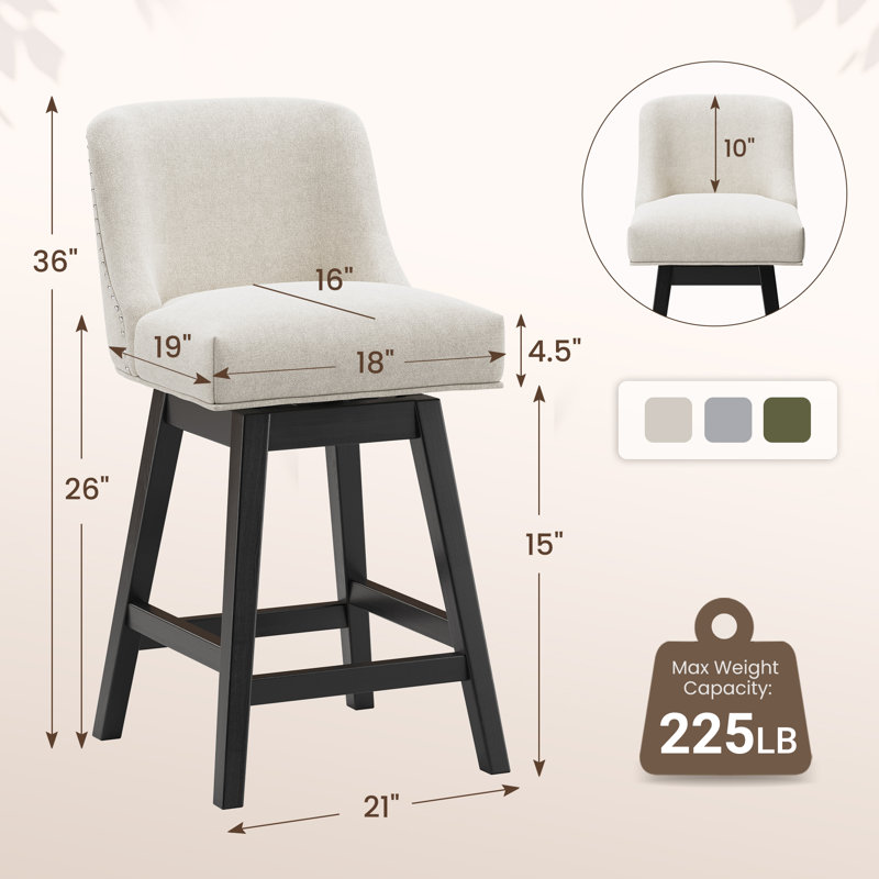 Tabouret de bar 360 ° avec structure en bois massif, Beige