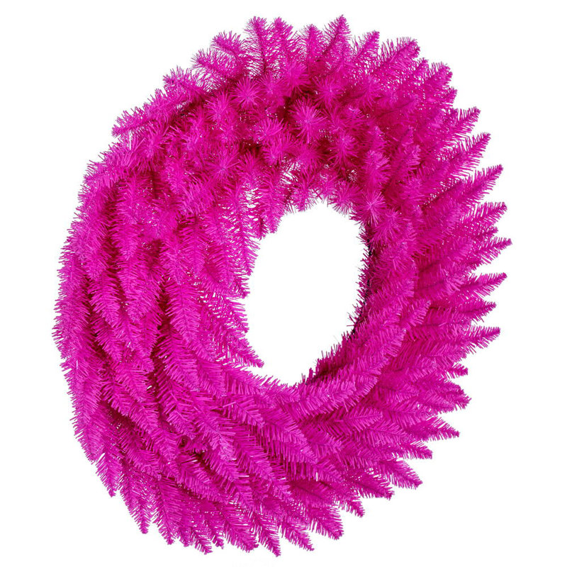 24" Hot Pink Artificial UnLit Wreath with 140 Realistic PVC Tips.