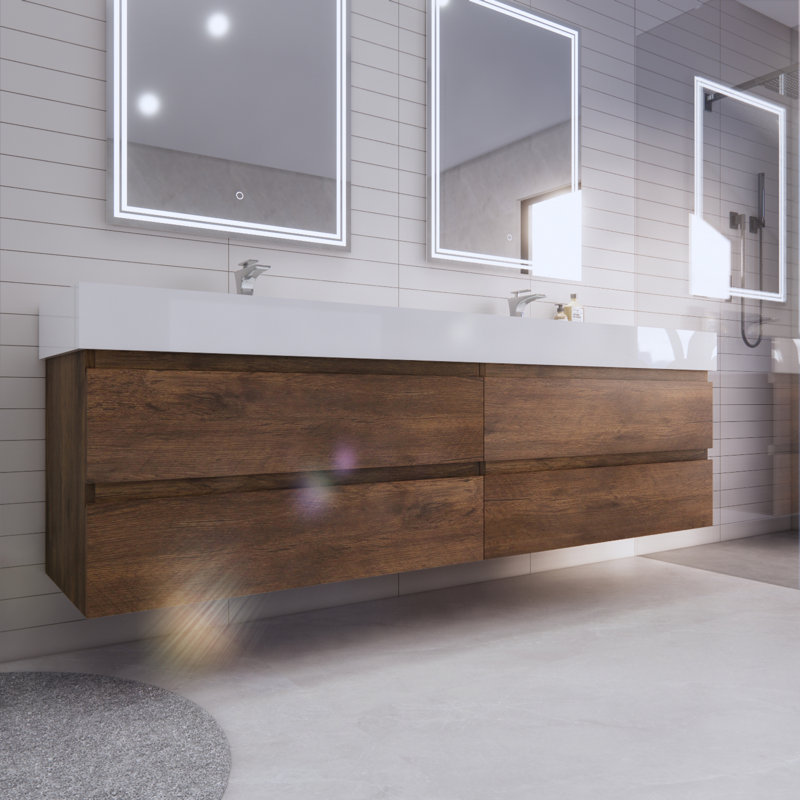 Babajide 83.3'' Bathroom Vanity with Acrylic Top, Rosewood