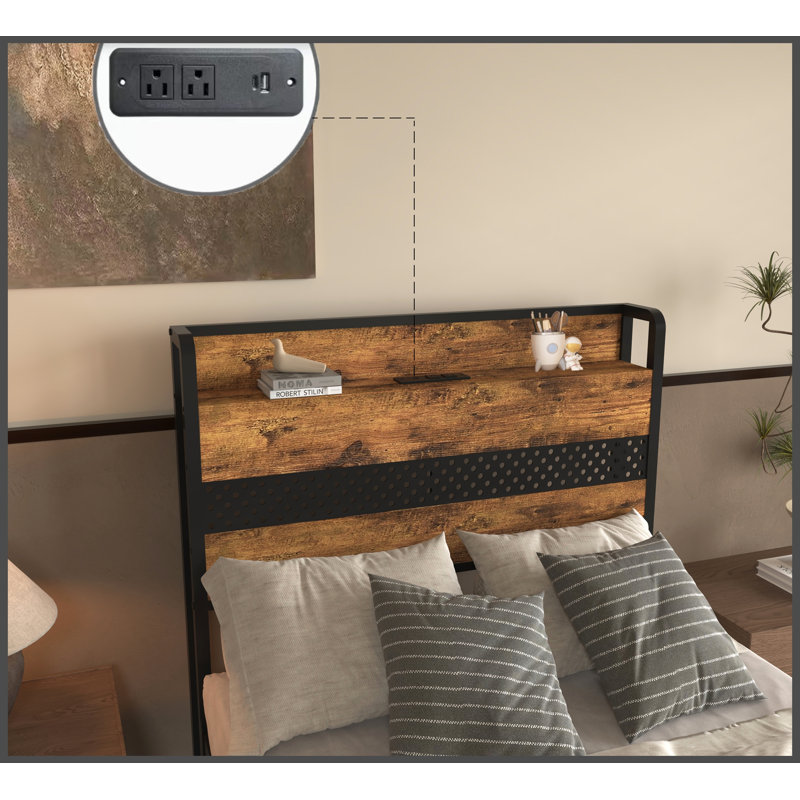 Lit plateforme simple en métal avec tiroirs de rangement, aucun sommier requis, tête de lit