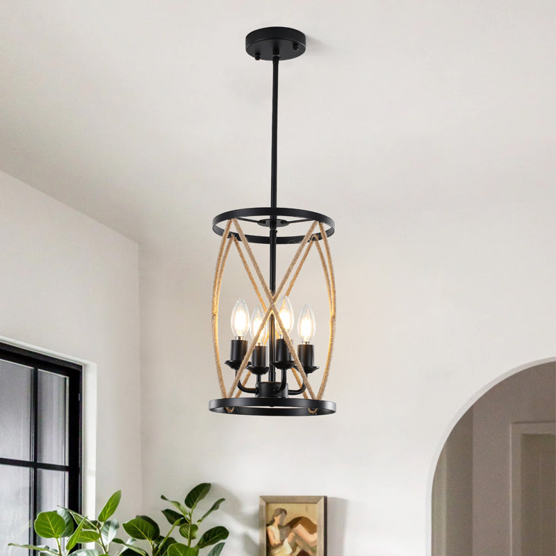 4-Light Industrial Hemp Rope Pendant Light
