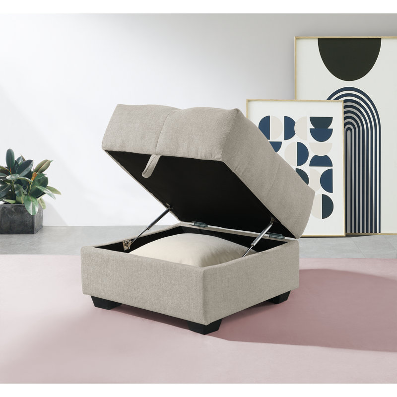 Ajada 69cm Wide Square Ottoman with Storage, Latte