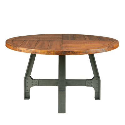 Table ronde - Finitions en bois massif, bois d'ambre et métal graphite, hauteur réglable pour les fêtes, repas de 54 po de diamètre et métal, large, pour regarder la faune