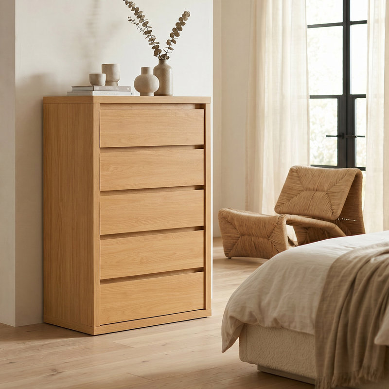 Fere 30" W 5-Drawer Dresser, Honey Oak