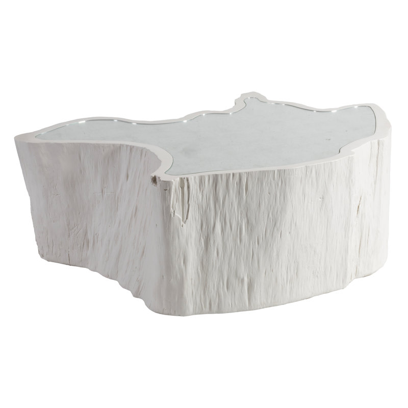 White Glass Top Asymmetrical Cocktail Table with Storage