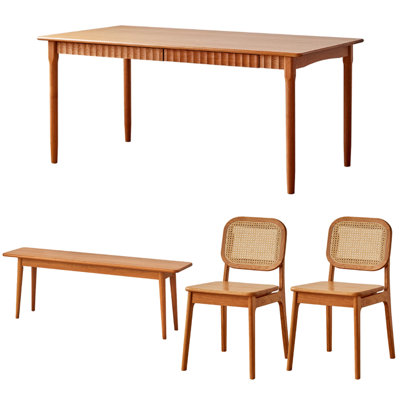 Simple Cherry Wood Drawer Storage Dining Table Set