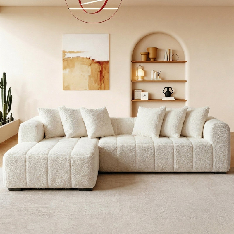 Canapé d'angle modulaire Cloud de 274 cm de large avec méridienne en L, canapé d'angle moderne et bas en mousse avec assise profonde pour salon