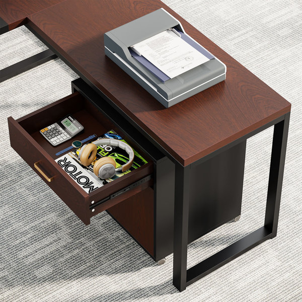 17 Stories 71'' Corner Desk with File Cabinet, Large L Shaped Desk with  Mobile Filing Cabinet for Home Office