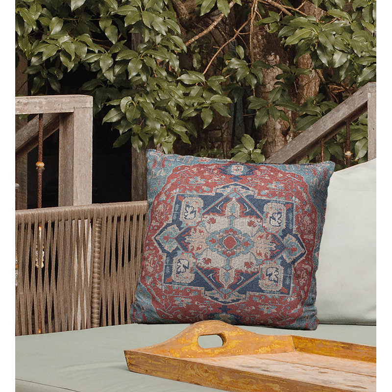 Red and Navy Persian Medallion Square Throw Pillow