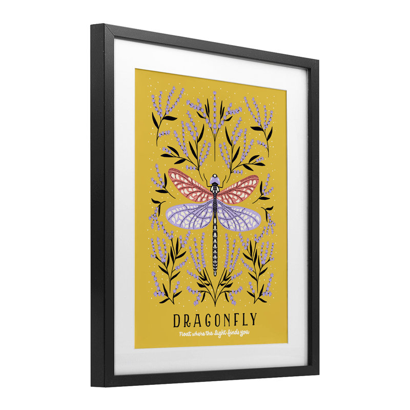 «Dragonfly Symmetry on Yellow», reproduction encadrée sous verre, conception de Indira Prieto | IndySign, H 16 po x l 13 po