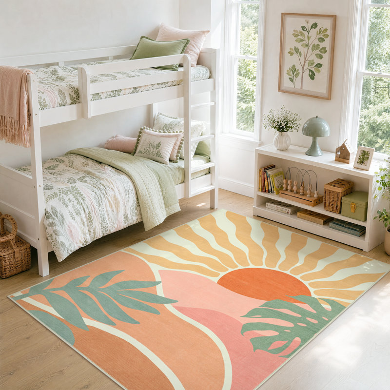 Tapis intérieur en laine Boho Sun, Orange, Rectangle 5 pi x 7 pi
