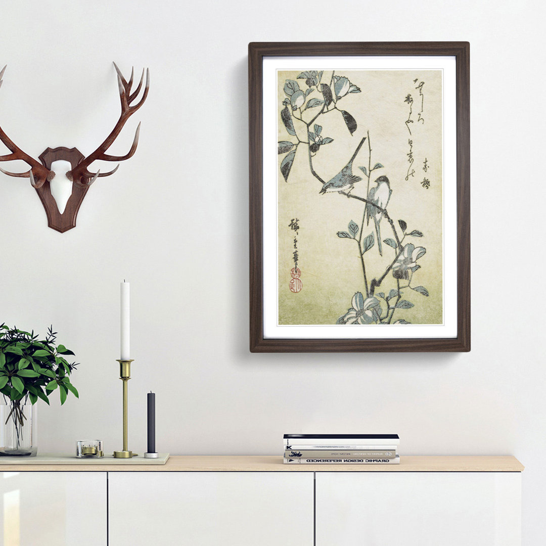 Birds on a Camellia Branch by Utagawa Hiroshige - Picture Frame Painting Print