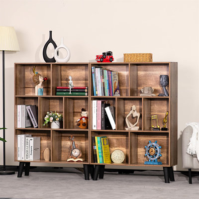 Bibliothèque à 7 cubes, bibliothèque moderne à 3 niveaux avec pieds, étagères de rangement en bois Cubeicals, étagère à livres rétro, bibliothèque autoportante pour chambre à coucher, salon, bureau