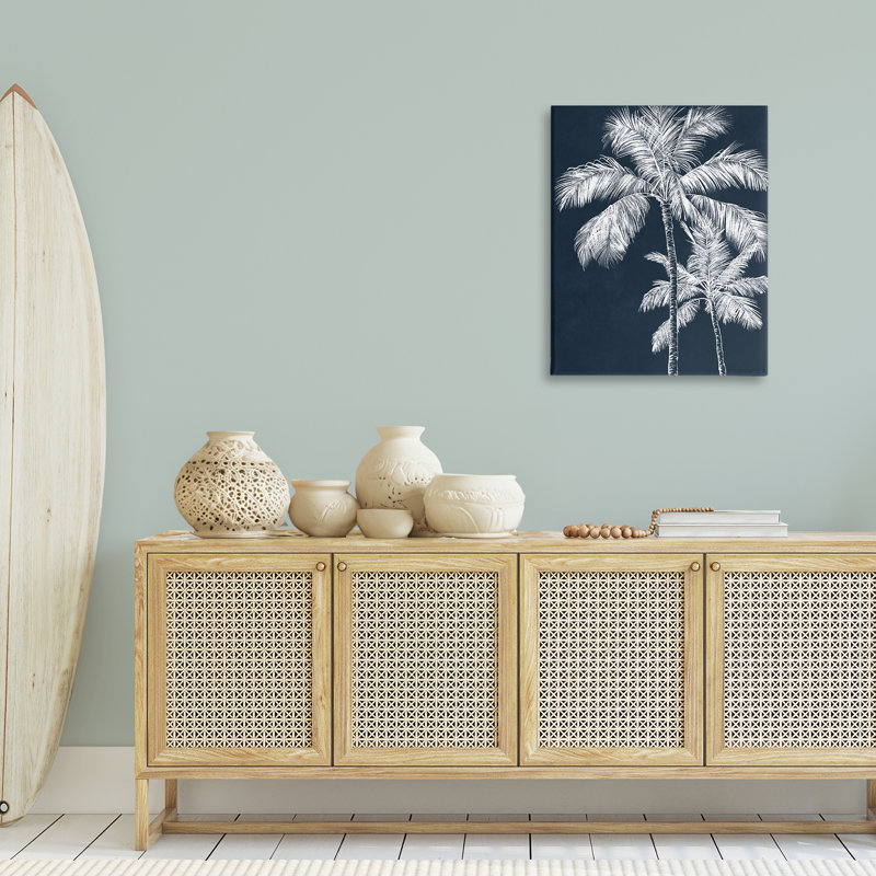 "Blue Palms Tree pair", art mural par Leah Noel Art, H 30 po x l 24 po